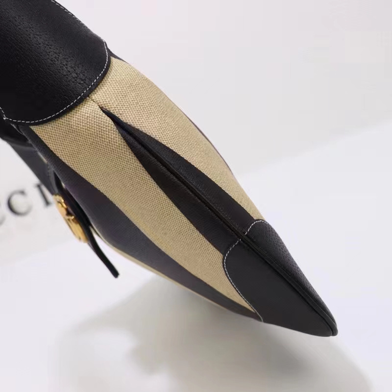 Gucci Women GG Aphrodite Medium Shoulder Bag Beige Black Cotton Canvas Black Leather