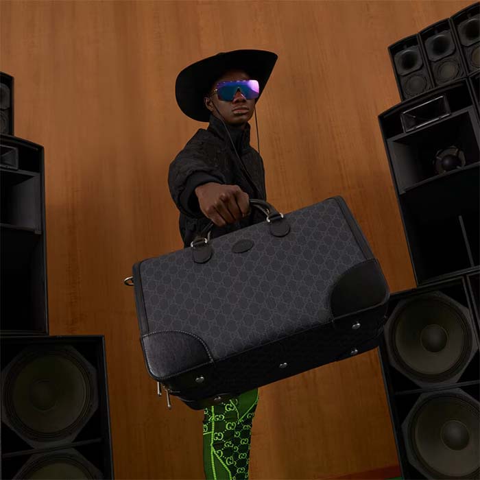 Gucci Unisex Duffle Bag Interlocking G Black GG Supreme Canvas Leather