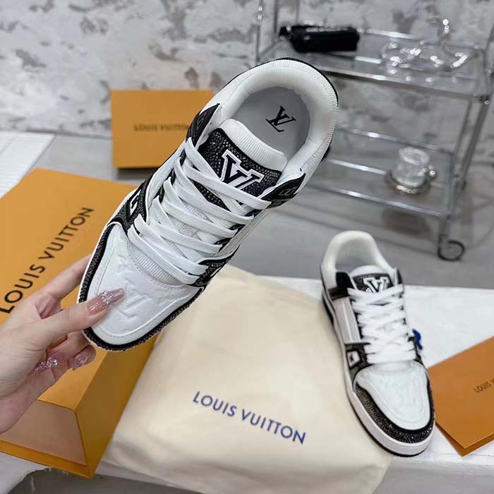 Louis Vuitton LV Unisex LV Trainer Sneaker Black Swarovski™ Crystals Grained Calf Leather