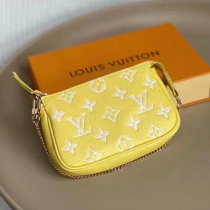 Louis Vuitton LV Women Mini Pochette Accessoires Yellow Monogram Empreinte Embossed Supple Grained Cowhide