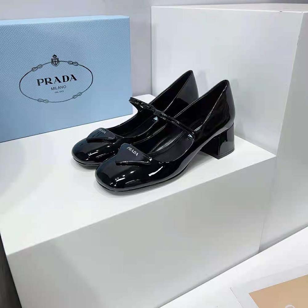 Prada Women Patent Leather Pumps in 45mm Heel Height-Black