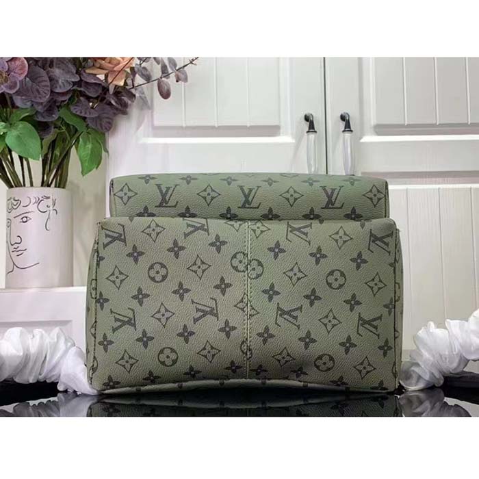 Louis Vuitton LV Unisex Discovery Backpack PM Khaki Green Vermillion Red Monogram Coated Canvas