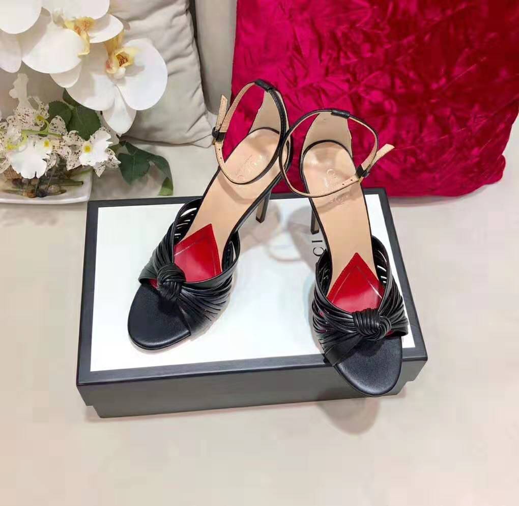 Gucci Women Metallic Leather Sandal in 10.4cm Heel Height-Black