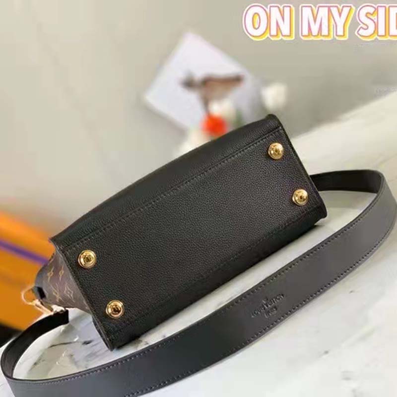 Louis Vuitton LV Women On My Side PM Handbag Black Monogram Coated Canvas Calf