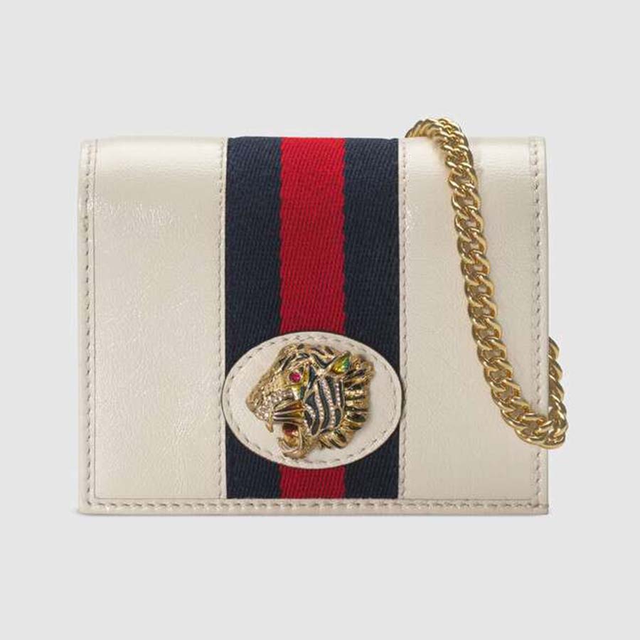 Gucci GG Women Rajah Chain Card Case Wallet Bag in Leather