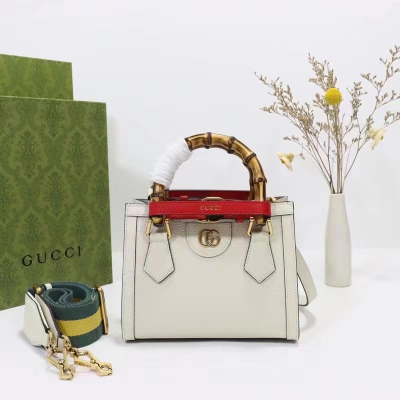 Gucci GG Women Diana Mini Tote Bag White Leather Double G