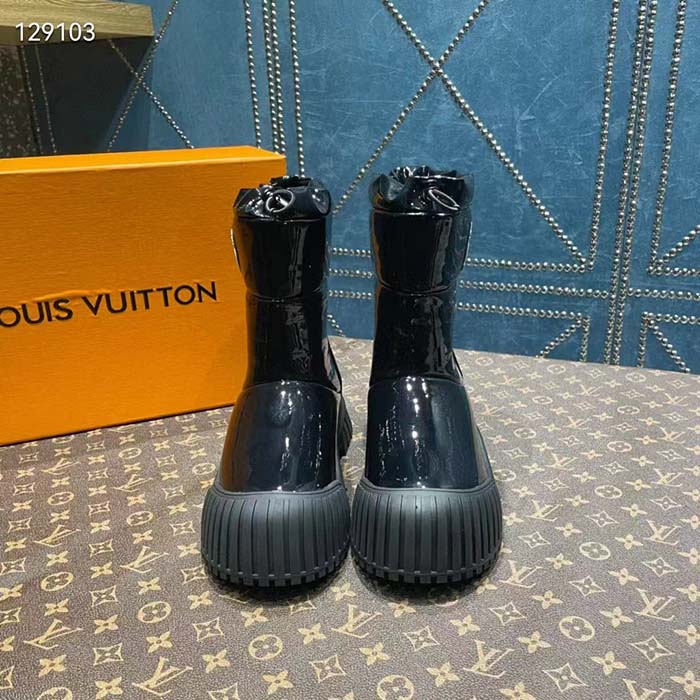 Louis Vuitton Unisex LV Ruby Flat Half Boot Black Vinyl Elastic Stopper Rubber