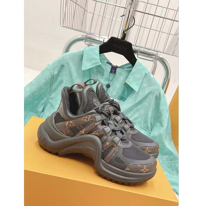 Louis Vuitton Women LV Archlight Sneaker Black Patent Monogram Canvas Technical Fabrics