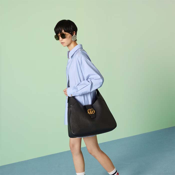 Gucci Women GG Aphrodite Large Shoulder Bag Black Soft Leather