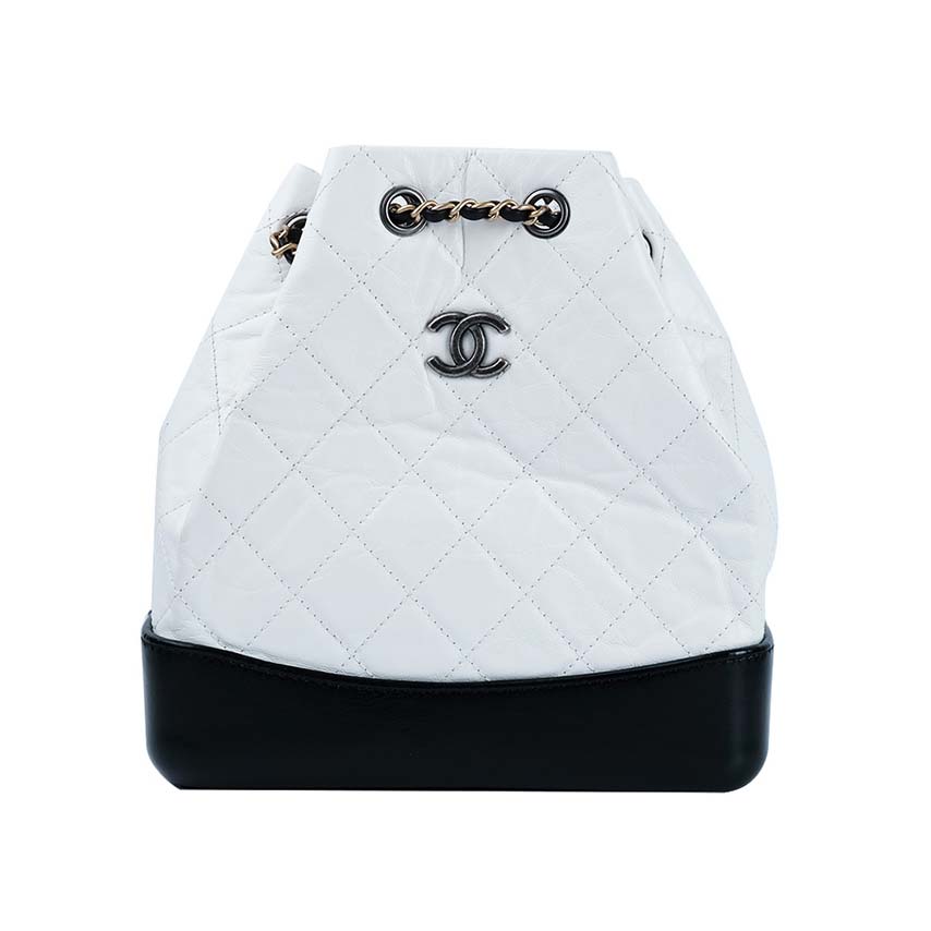 Chanel Women Chanel’s Gabrielle 17 Small Hobo Bag in Calfskin Leather-Black and White