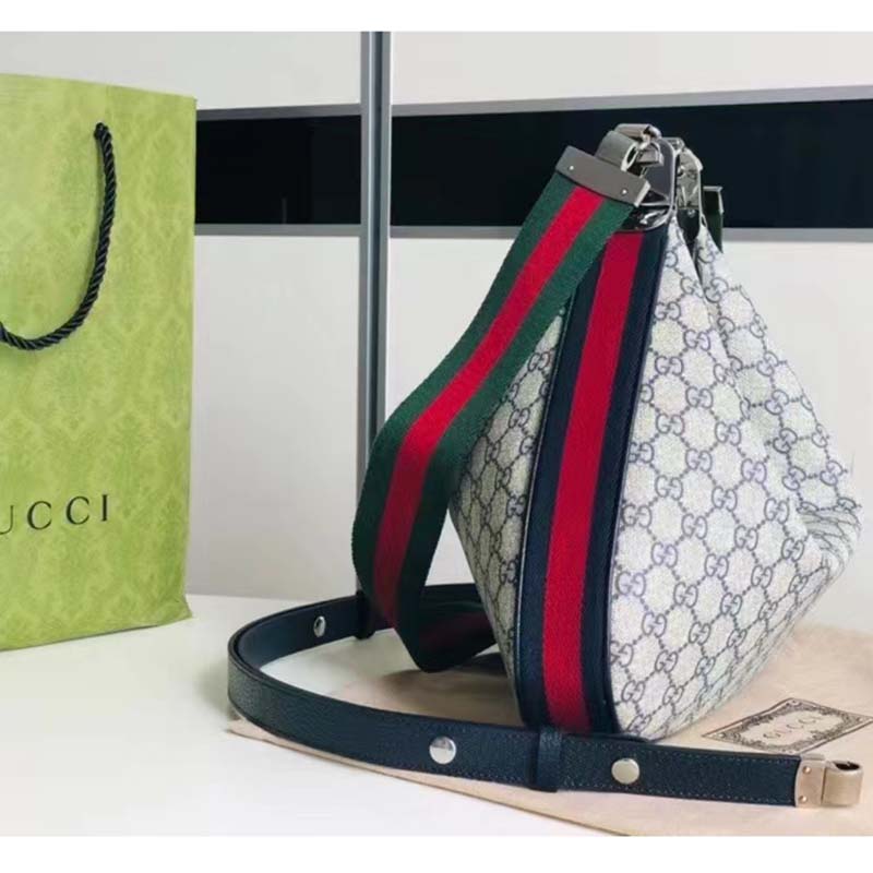 Gucci Women GG Attache Large Shoulder Bag Beige Blue GG Supreme Canvas