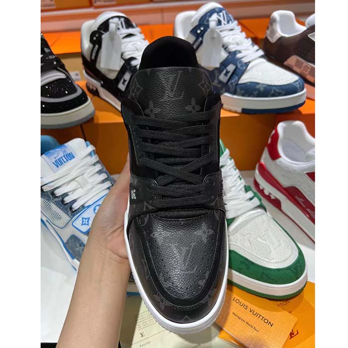 Louis Vuitton Unisex LV Trainer Sneaker Black Eclipse Monogram Canvas Rubber Flowers