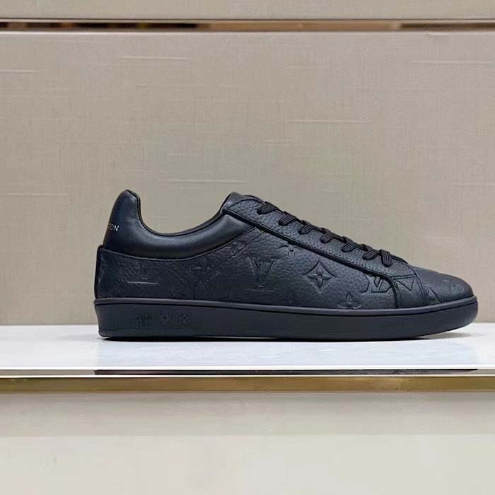 Louis Vuitton LV Unisex Luxembourg Sneaker Monogram Embossed Grained Calf Leather Black Rubber