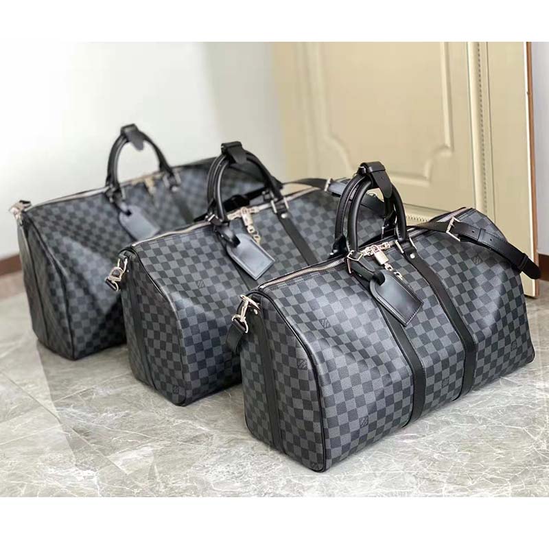 Louis Vuitton LV Unisex Keepall Bandoulière 55 Travel Bag Grey Damier Graphite Canvas
