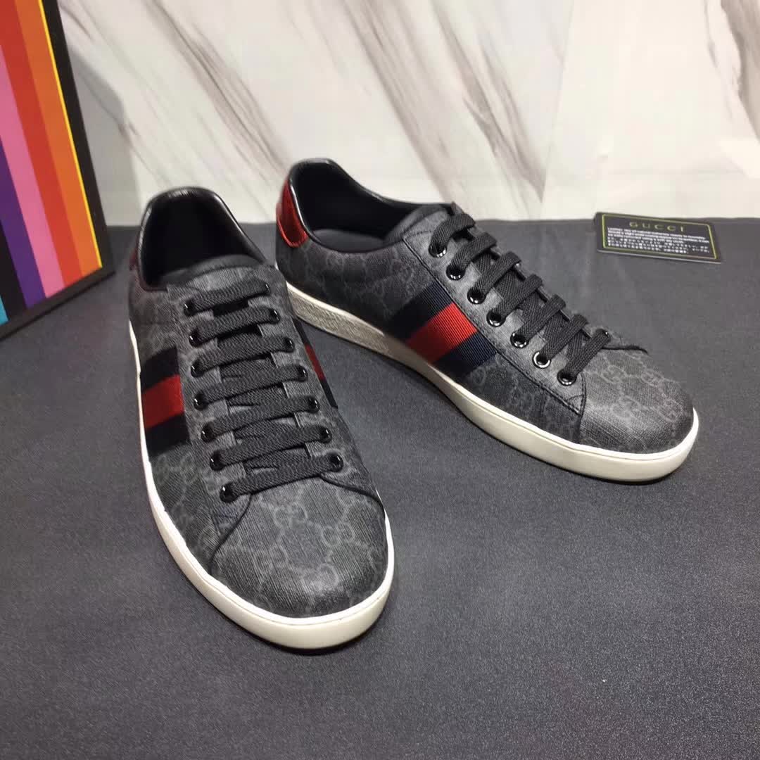 Gucci Men Ace GG Supreme Canvas Sneaker Shoes-Grey