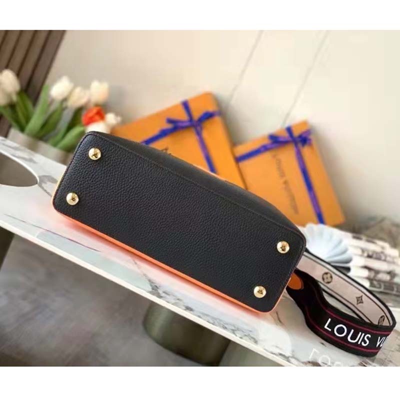 Louis Vuitton LV Women Capucines MM Handbag Black Gold Arizona Taurillon Cowhide