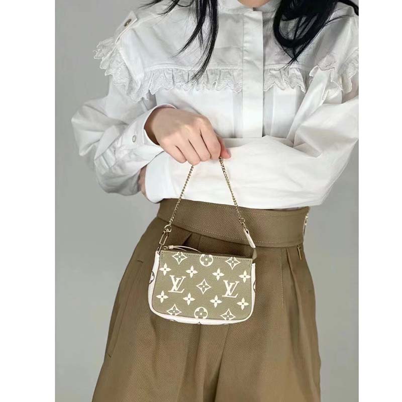 Louis Vuitton LV Women Mini Pochette Accessoires Green Monogram Empreinte Embossed Supple Grained Cowhide