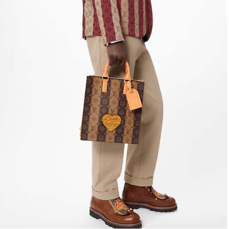 Louis Vuitton LV Unisex Sac Plat Cross Monogram Stripes Brown Coated Canvas