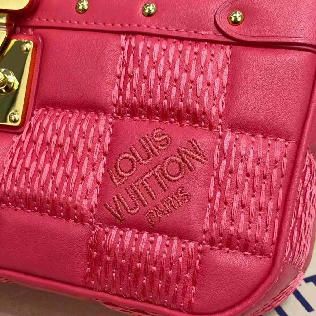 Louis Vuitton LV Women Troca PM Handbag Pink Damier Quilt Lambskin S-Lock Double Zip