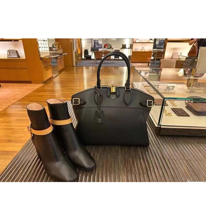Louis Vuitton LV Women Lock It MM Black Taurillon Leather Smooth Calfskin Calf Leather