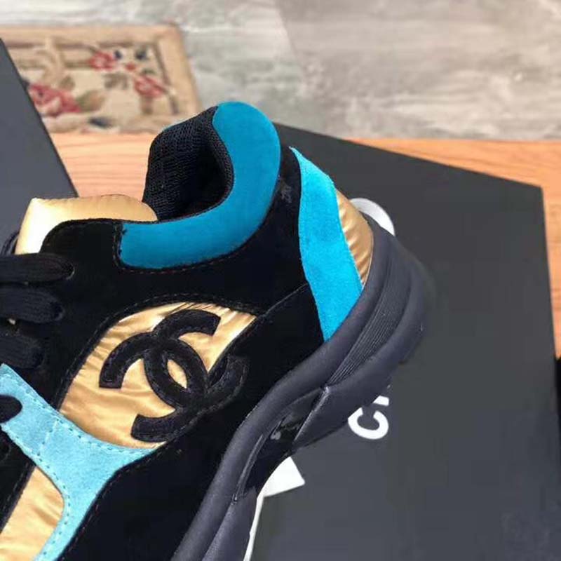 Chanel Women Velvet Calfskin & Mixed Fibers Sneakers-Gold