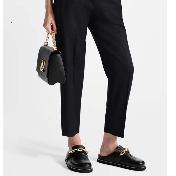 Louis Vuitton LV Unisex Cosy Flat Comfort Clog Black Monogram-Embossed Calf Leather