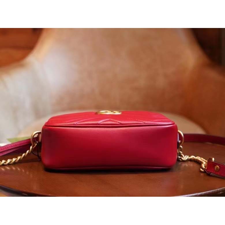 Gucci Women GG Marmont Matelassé Mini Bag Red Matelassé Chevron Leather
