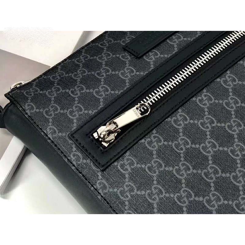 Gucci GG Men GG Black Messenger Bag Supreme Canvas-Grey
