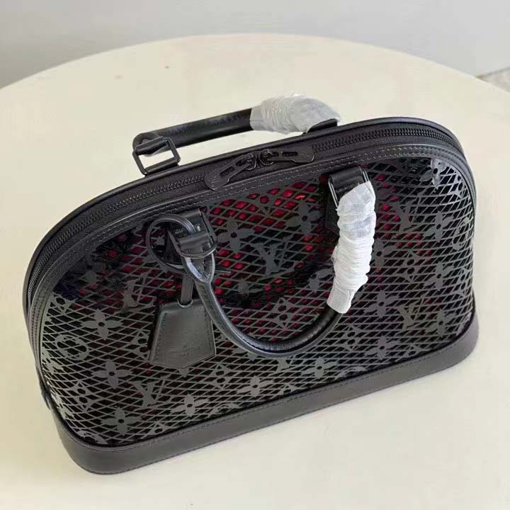 Louis Vuitton LV Women Alma PM Handbag Black Patent Calfskin Cowhide Leather