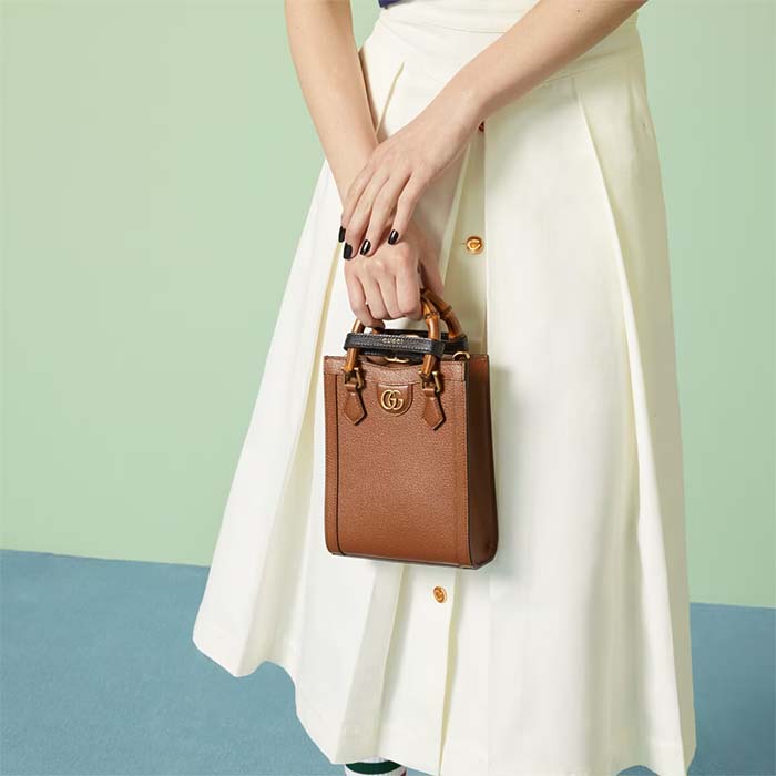 Gucci GG Women Gucci Diana Mini Tote Bag Double G Cuir Leather
