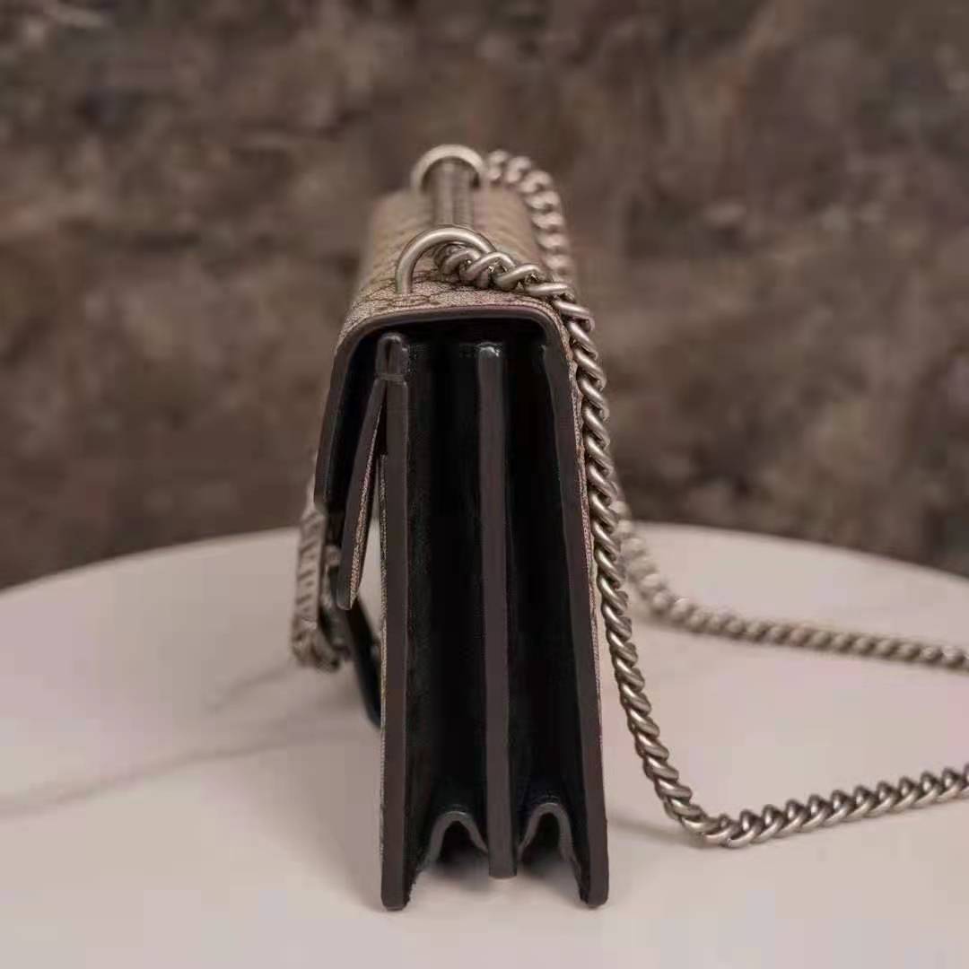 Gucci GG Women Dionysus GG Small Shoulder Bag Beige Ebony GG Supreme Canvas Black Suede