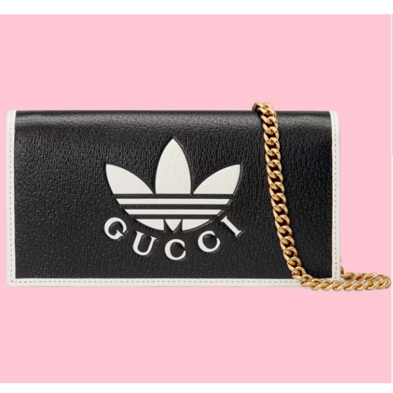 Gucci Women GG Adidas x Gucci Wallet Chain Black White Leather Interlocking G