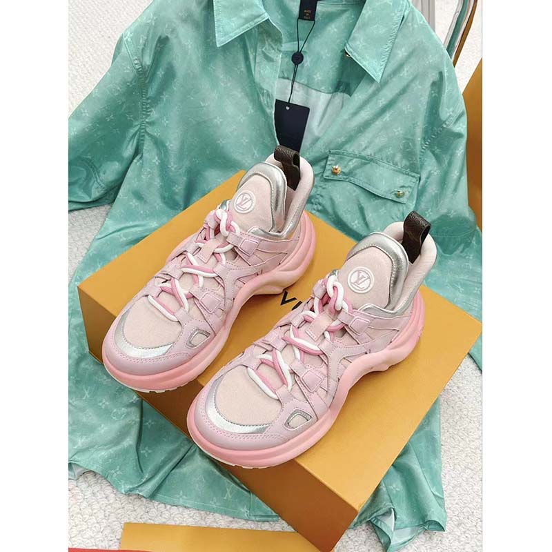 Louis Vuitton Women LV Archlight Sneaker Rose Clair Pink Mix Materials Ribbon Laces