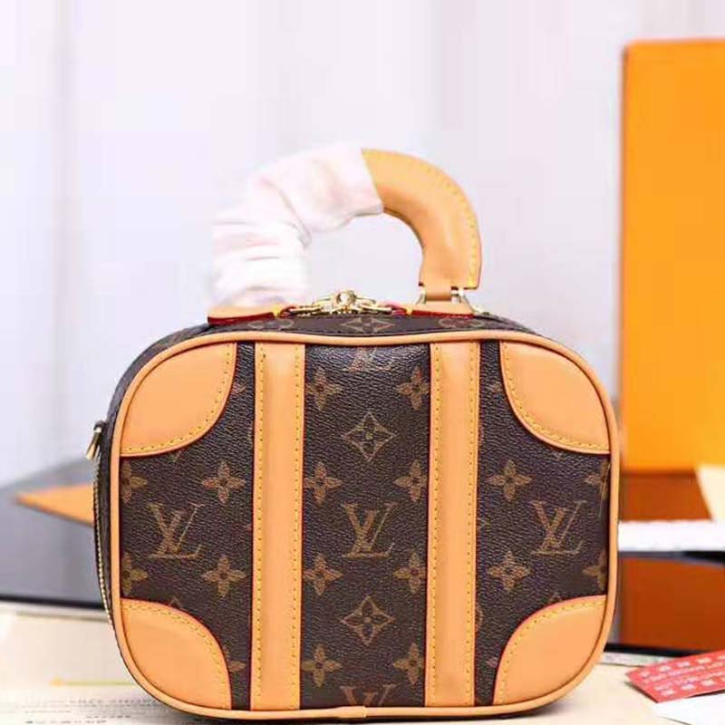Louis Vuitton LV Women Valisette BB Handbag in Monogram Canvas with Natural Cowhide Leather-Brown