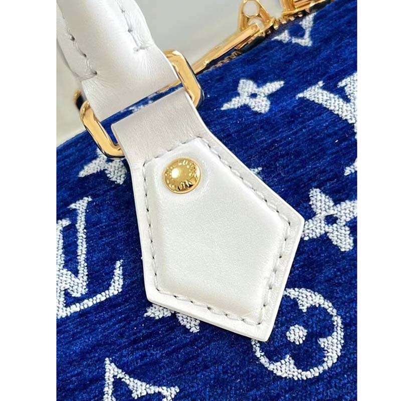 Louis Vuitton Women Speedy Bandouliere 20 Bag Blue Monogram Jacquard Velvet Cowhide