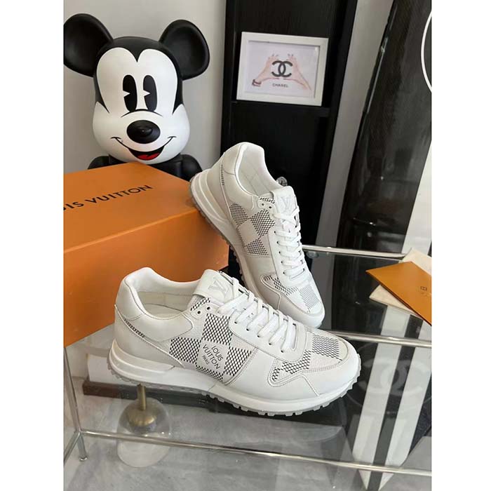 Louis Vuitton LV Unisex Run Away Sneaker White Maxi Damier-Embossed Grained Calf Leather Rubber