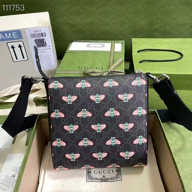 Gucci Unisex Gucci Bestiary Messenger Bag Bees Black GG Supreme Canvas