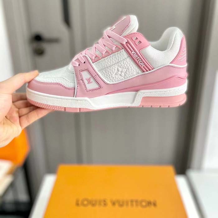 Louis Vuitton Unisex LV Trainer Sneaker Pink Mix Materials Rubber Initials Monogram Flowers