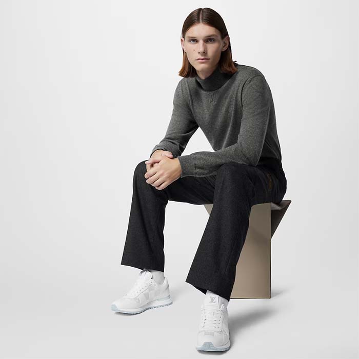 Louis Vuitton LV Unisex Run Away Sneaker White Maxi Damier-Embossed Grained Calf Leather Rubber