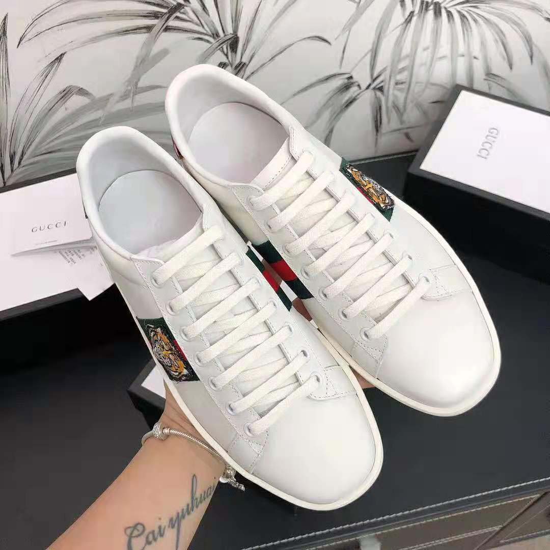 Gucci Men Ace Embroidered Sneaker with Embroidered Tiger Appliqué-White