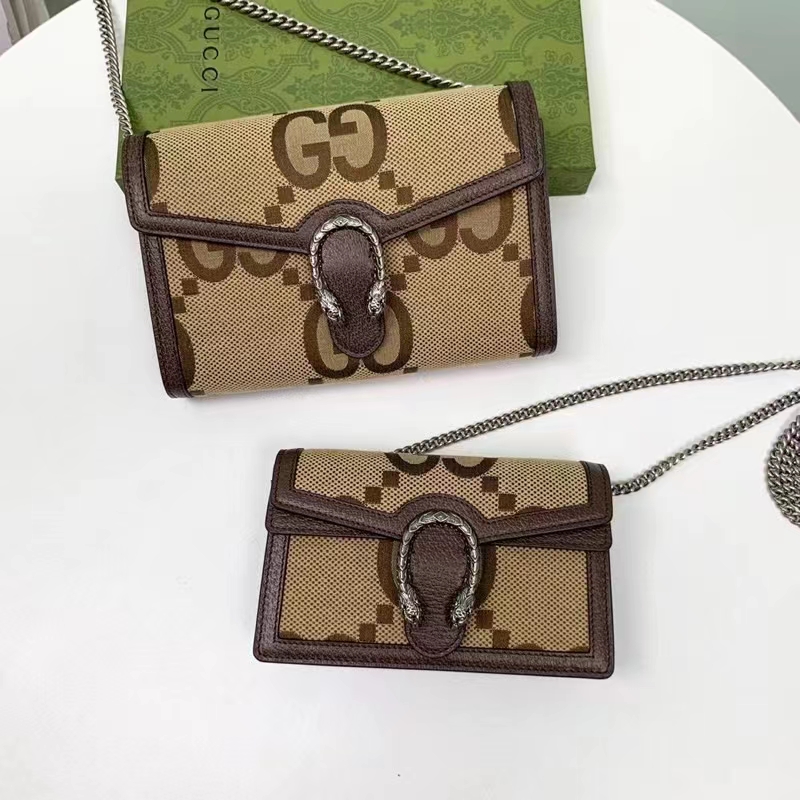Gucci Women Dionysus Jumbo GG Super Mini Bag Camel Ebony Canvas
