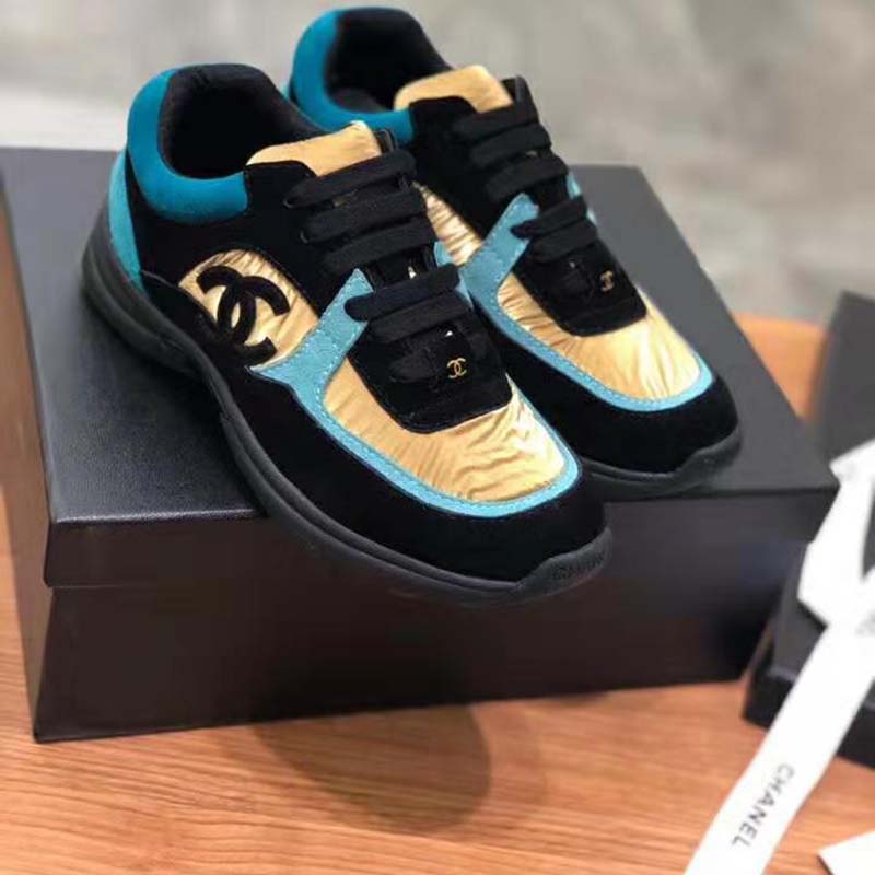 Chanel Women Velvet Calfskin & Mixed Fibers Sneakers-Gold