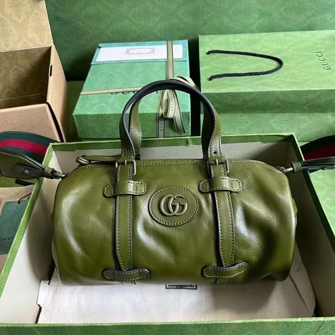 Gucci GG Unisex Small Duffle Bag Tonal Double G Forest Green Leather