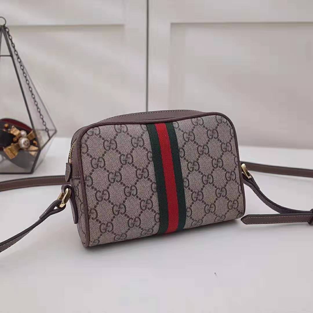 Gucci GG Women Ophidia GG Supreme Mini Bag in Beige/Ebony GG Supreme Canvas