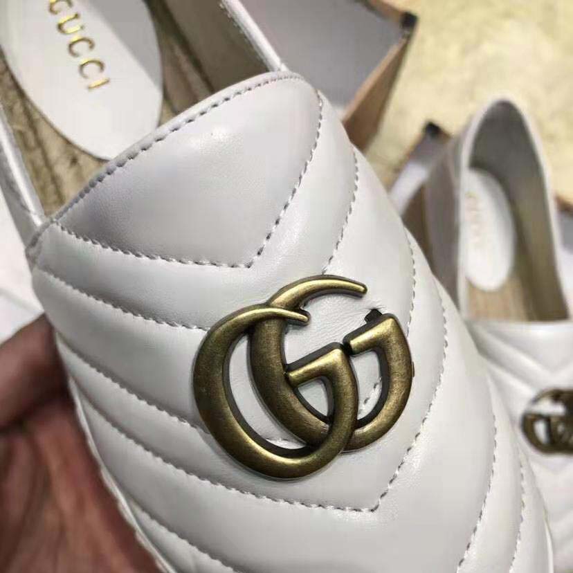 Gucci Women Chevron Leather Espadrille with Double G in 5.1 cm Height-White