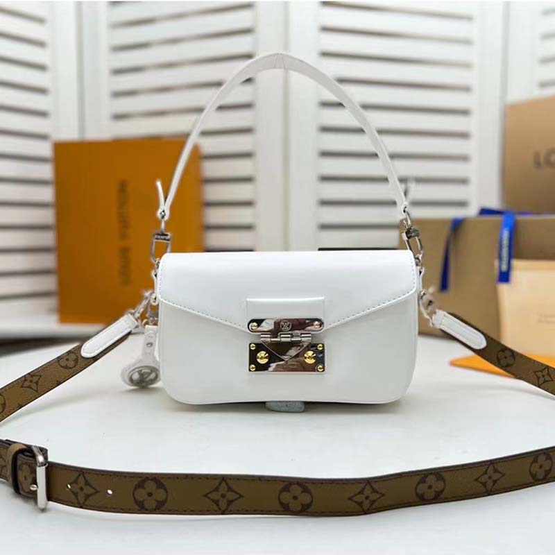 Louis Vuitton LV Women Swing White Calfskin Leather Monogram Canvas S Lock