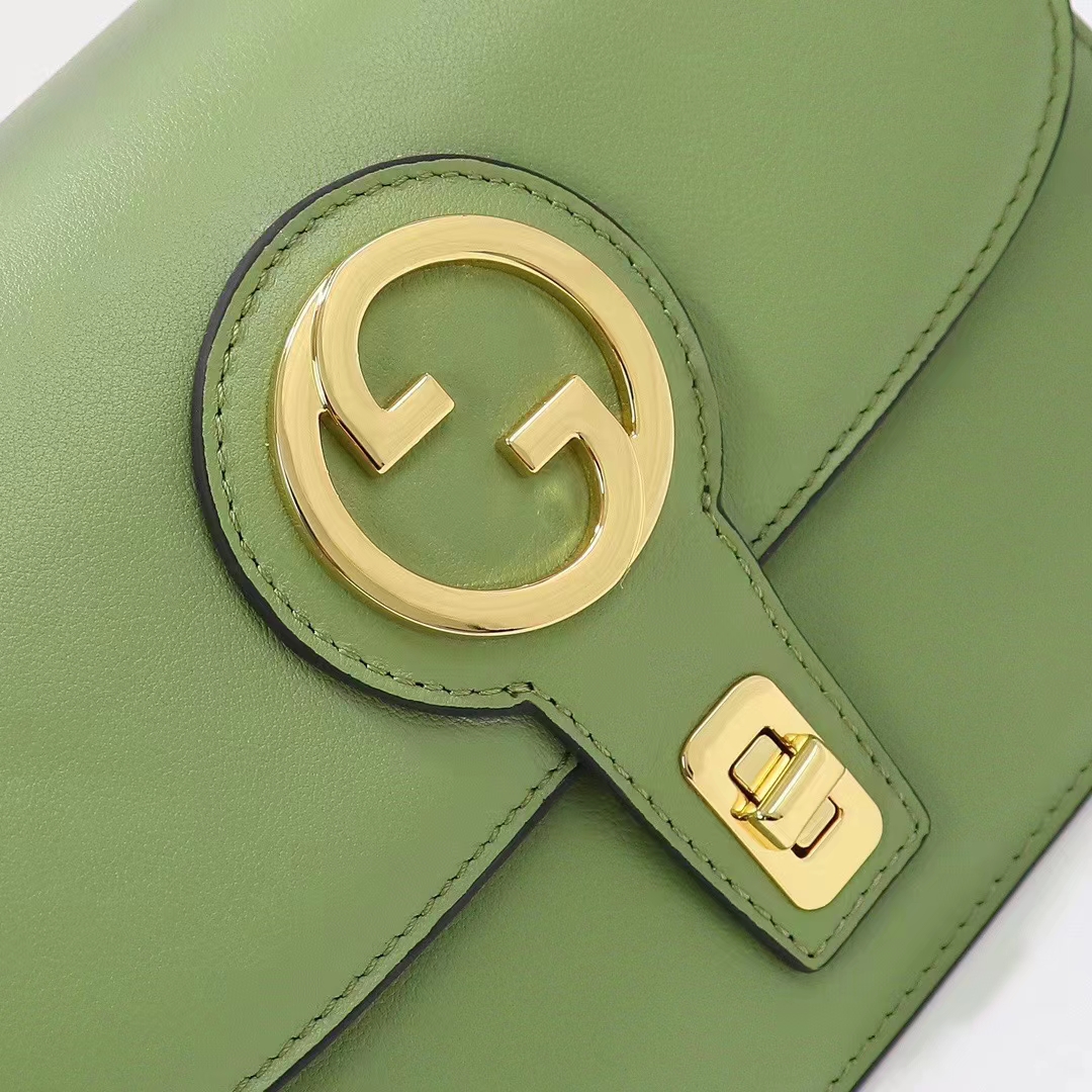 Gucci Women GG Blondie Top-Handle Bag Light Green Leather Round Interlocking G