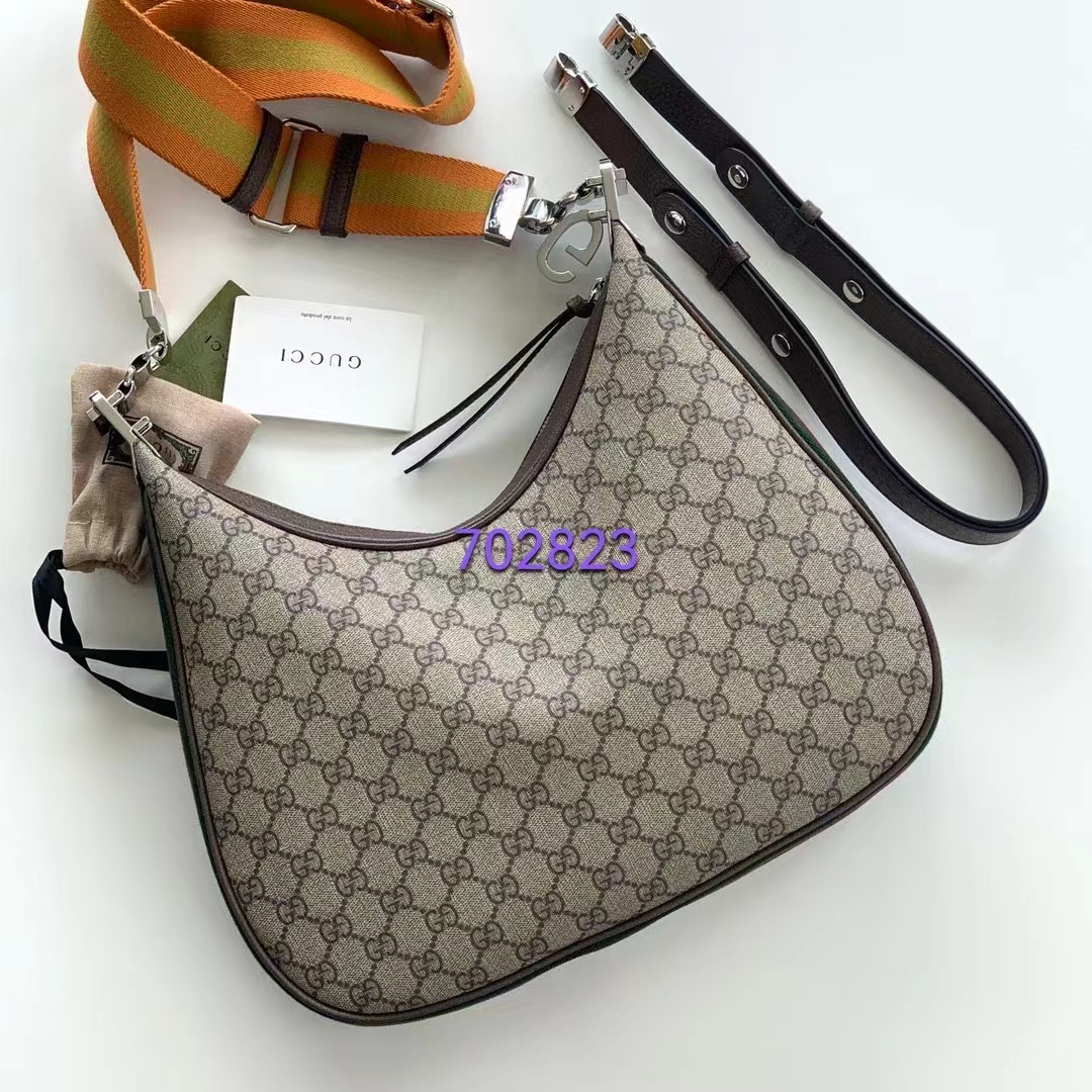 Gucci Women GG Attache Large Shoulder Bag Beige Ebony GG Supreme Canvas