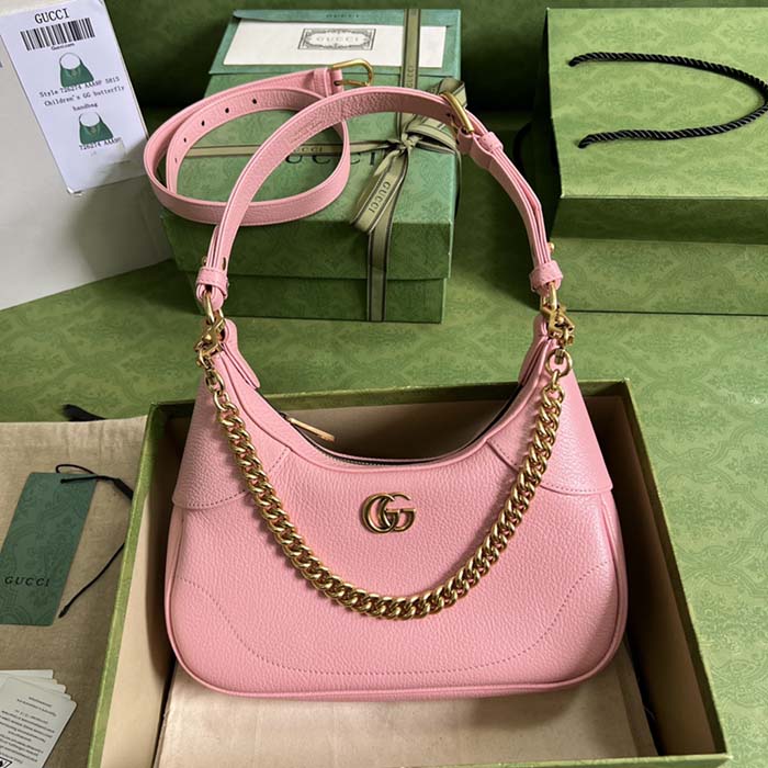 Gucci Women GG Aphrodite Small Shoulder Bag Light Pink Soft Leather Double G