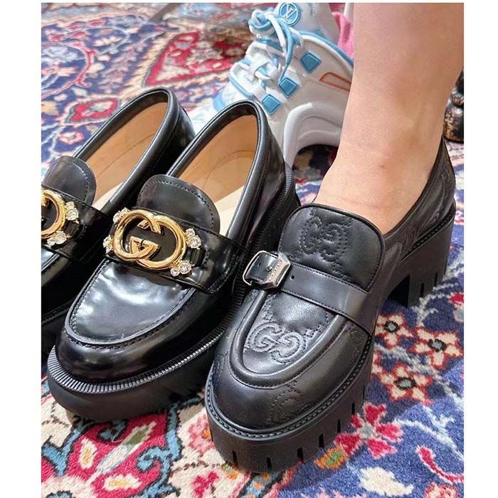 Gucci Women GG Matelassé Loafer Black Leather Low 2.5 Cm Heel